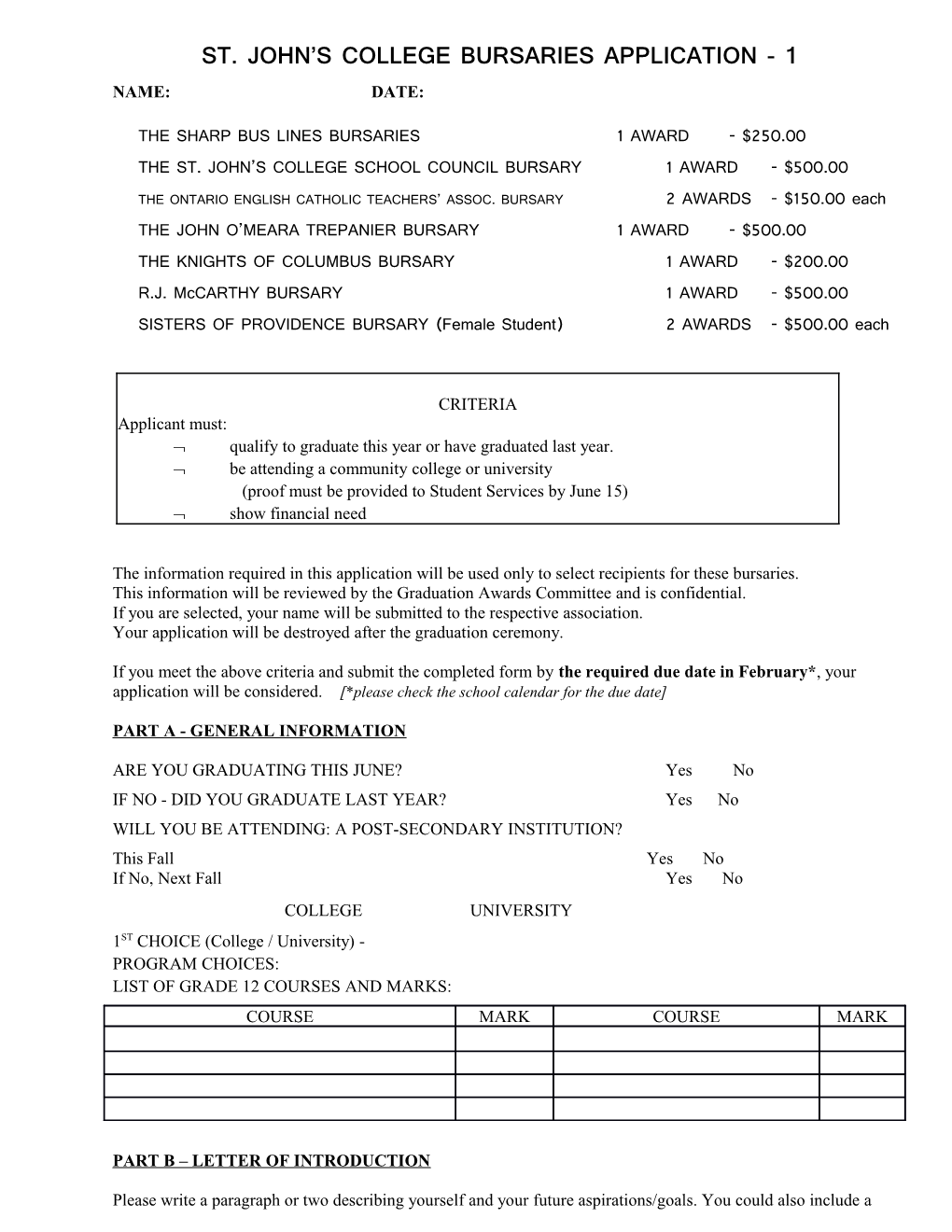 St. John S College Bursaries Application - 1