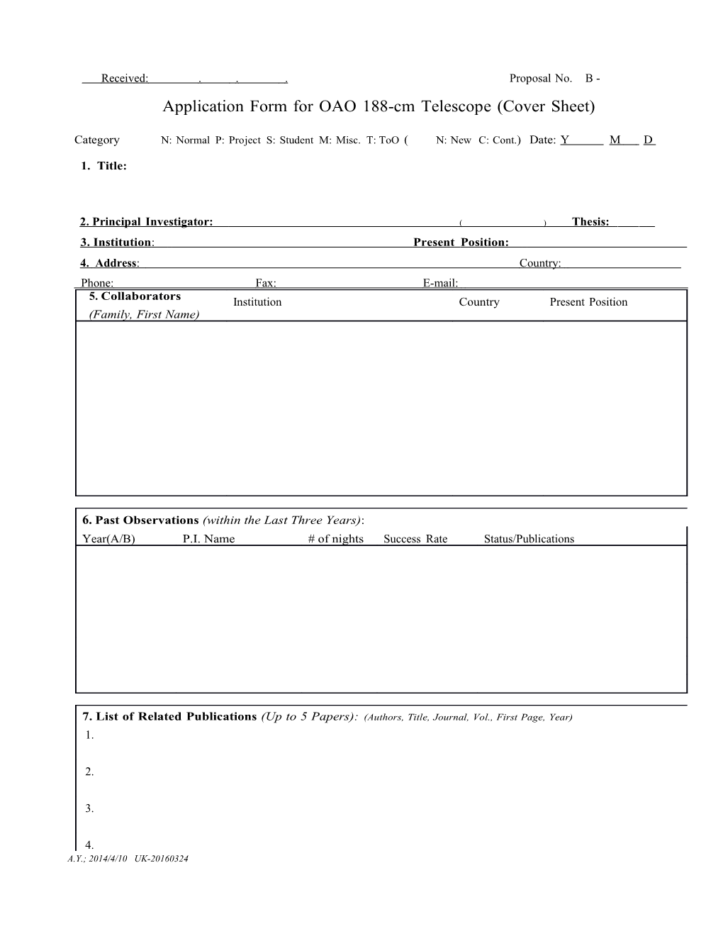 Applicationformforoao188-Cmtelescope(Coversheet)