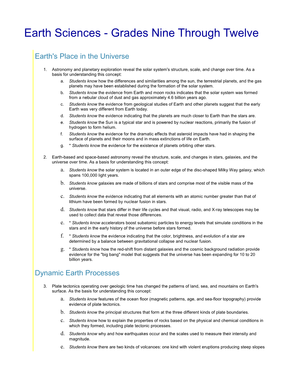 Earth Sciences - Grades Nine Through Twelve