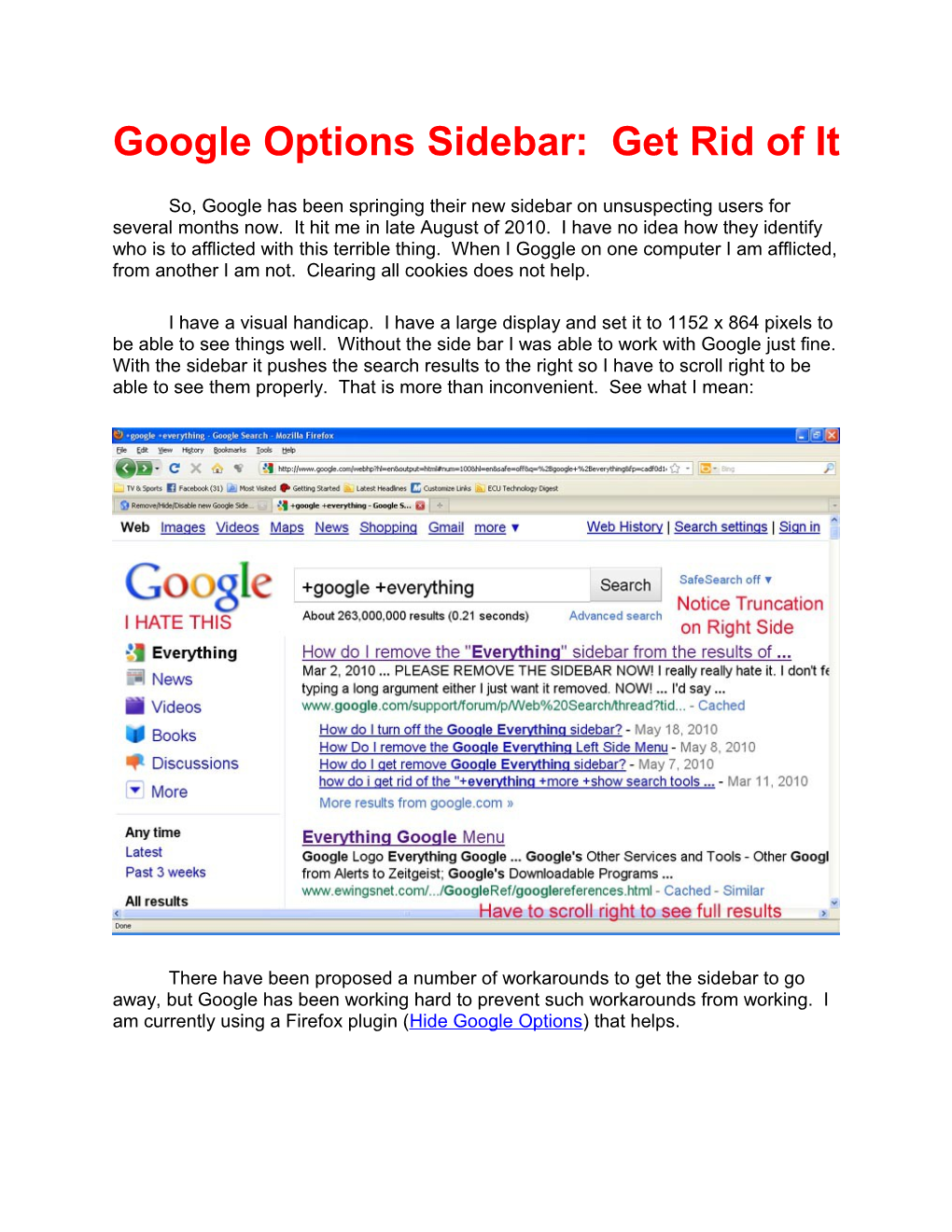 Google Options Sidebar: Get Rid of It