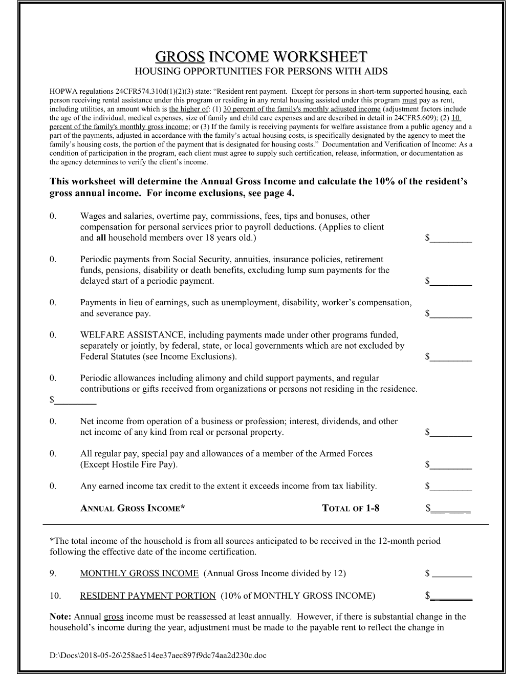 Adjusted Gross Income Worksheet