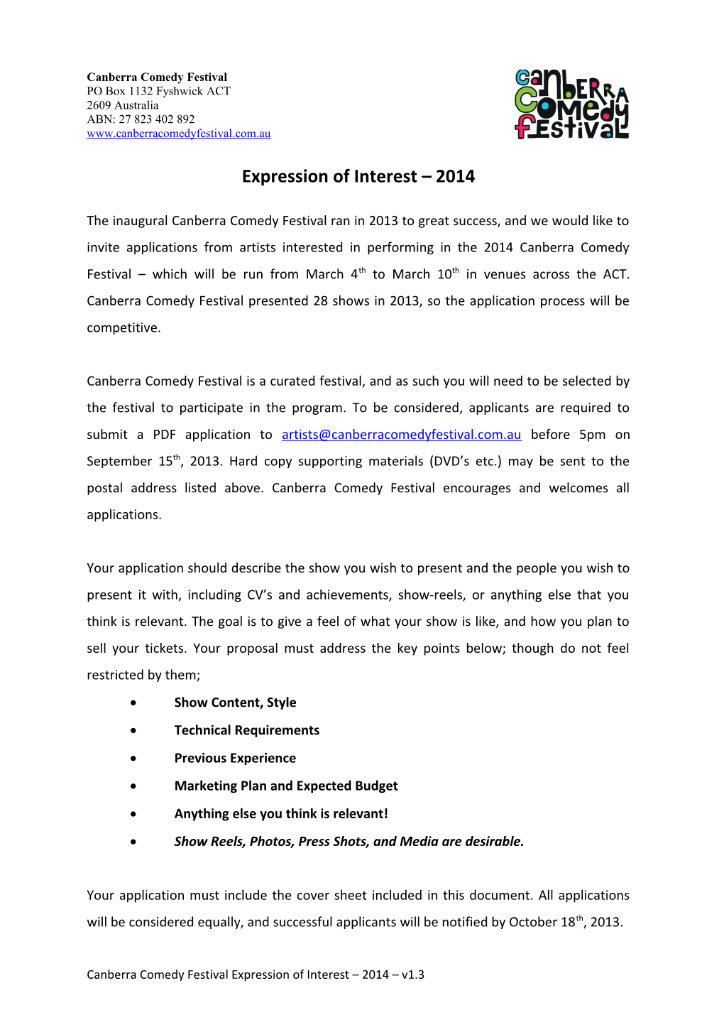 Expression of Interest 2014