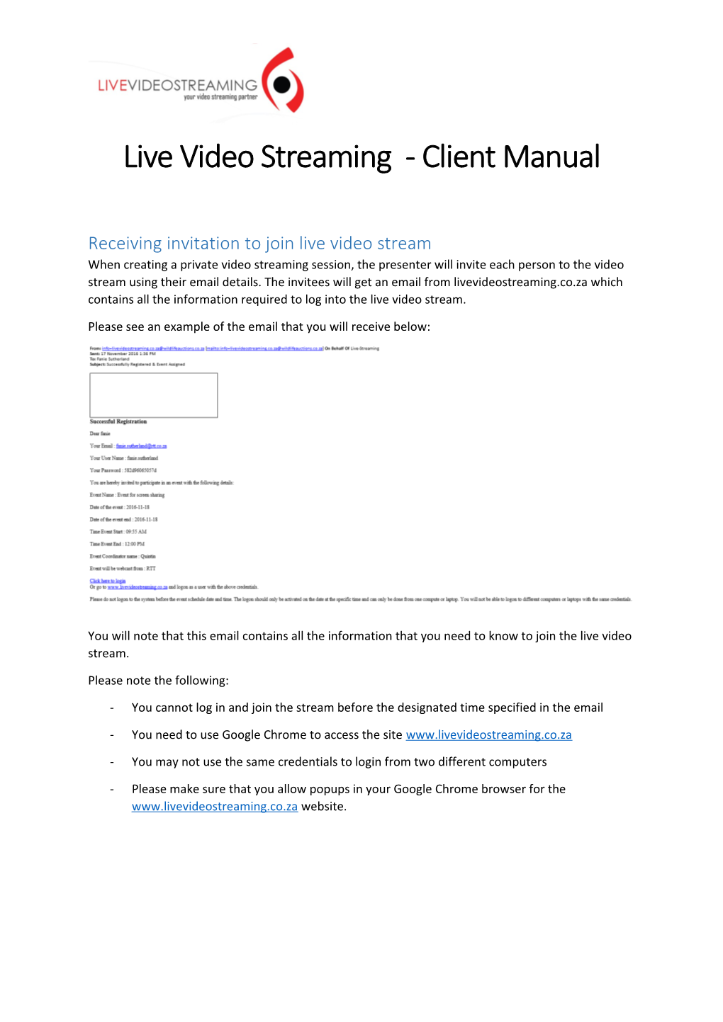 Live Video Streaming -Client Manual