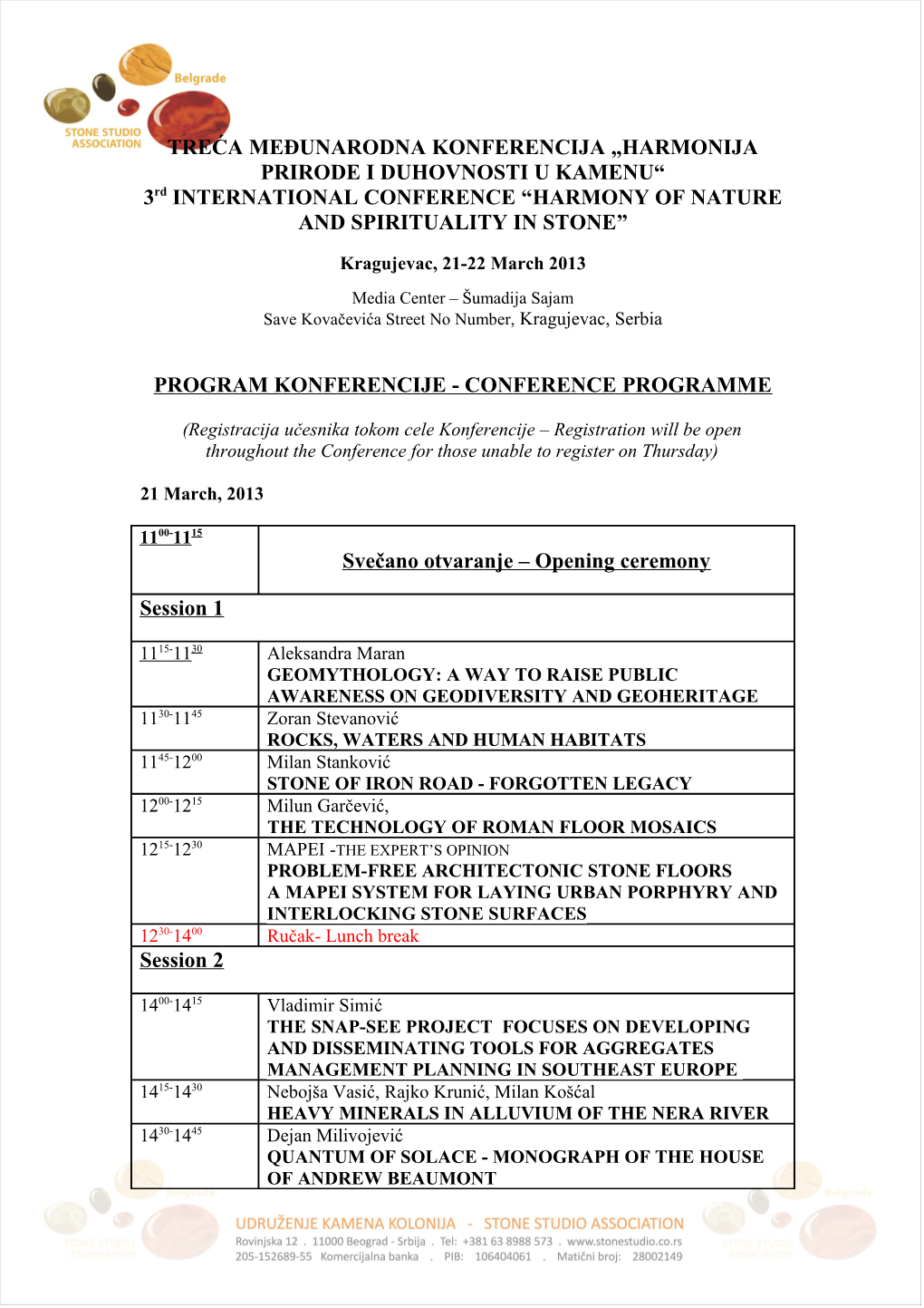 Treća Međunarodna Konferencija Harmonija Prirode I Duhovnosti U Kamenu