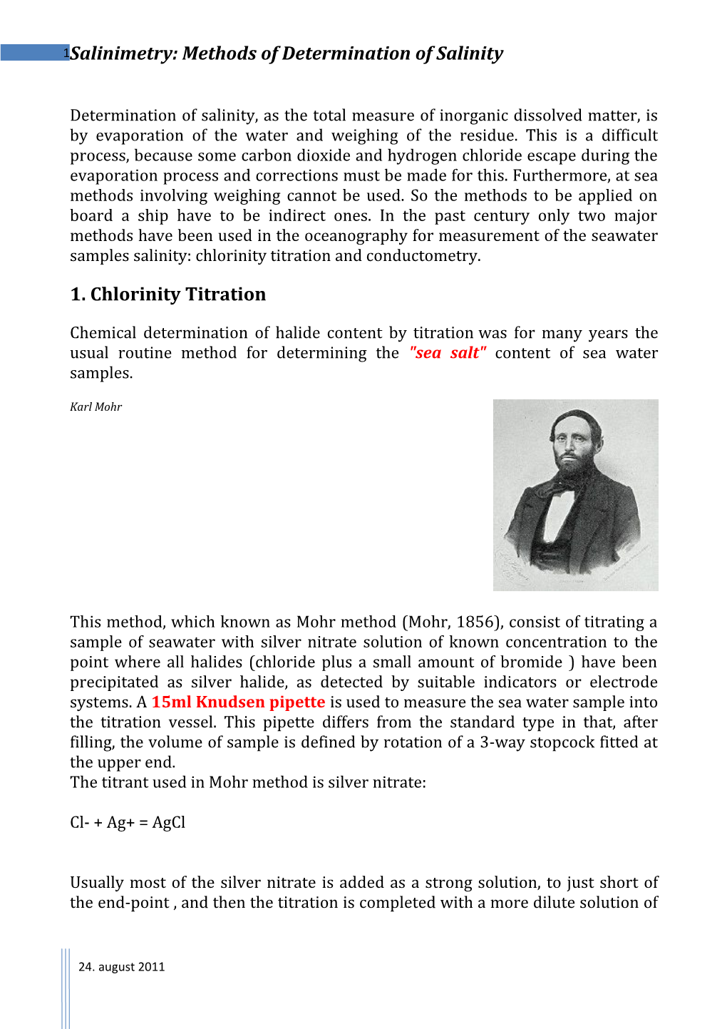 Salinimetry: Methods of Determination of Salinity