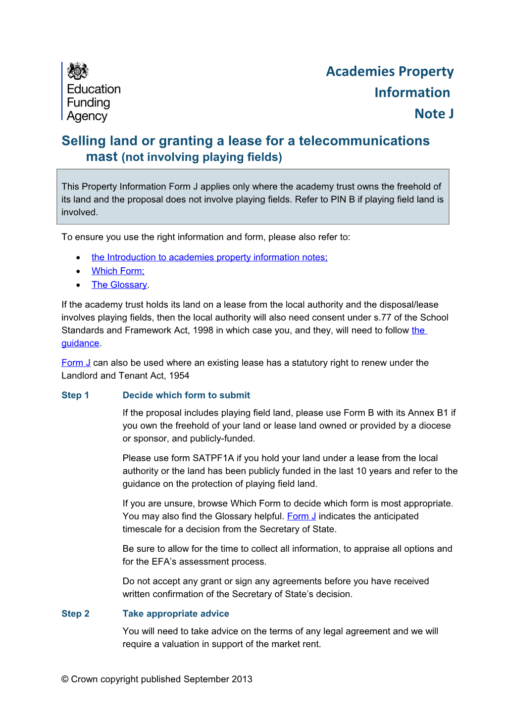 Selling Land Or Granting a Lease for a Telecommunications Mast (Not Involving Playing Fields)