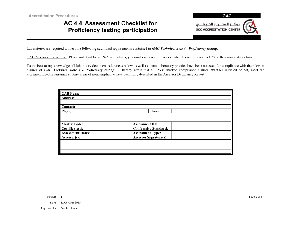 C106 General Checklist: Proficiency Testing for Iso/Iec 17025 Laboratories