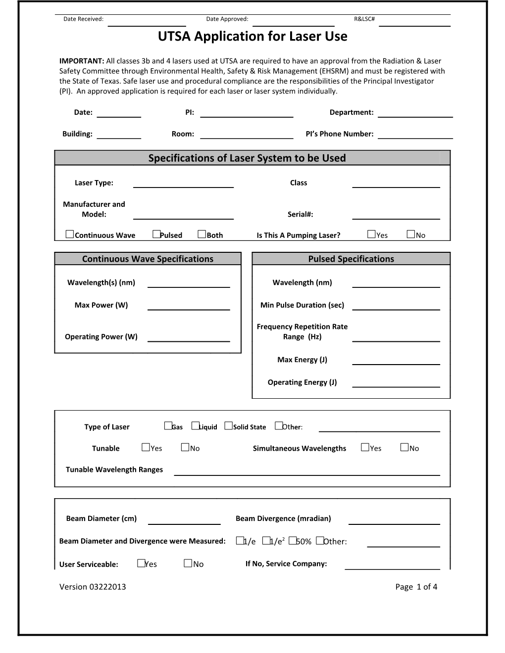 UTSA Application for Laser Use