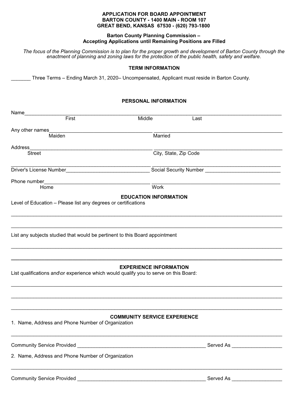 Barton County Employment Application