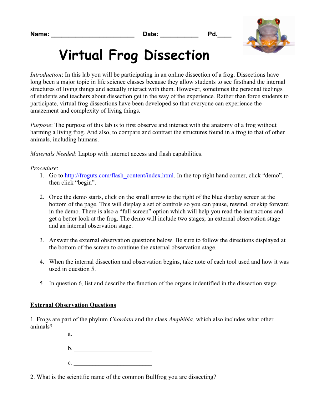 Virtual Frog Dissection