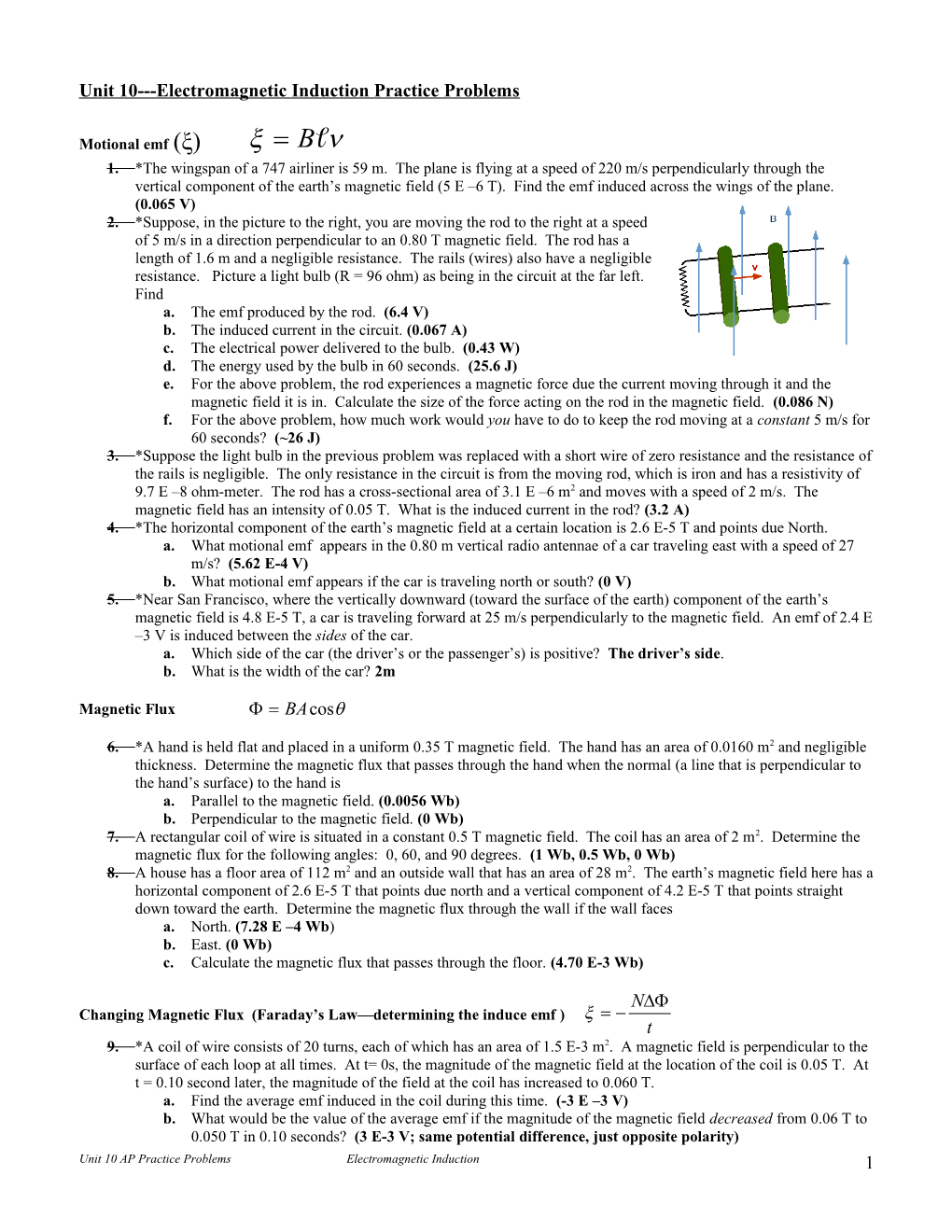 Unit 10 AP Electromagnetic Induction Practice Problems