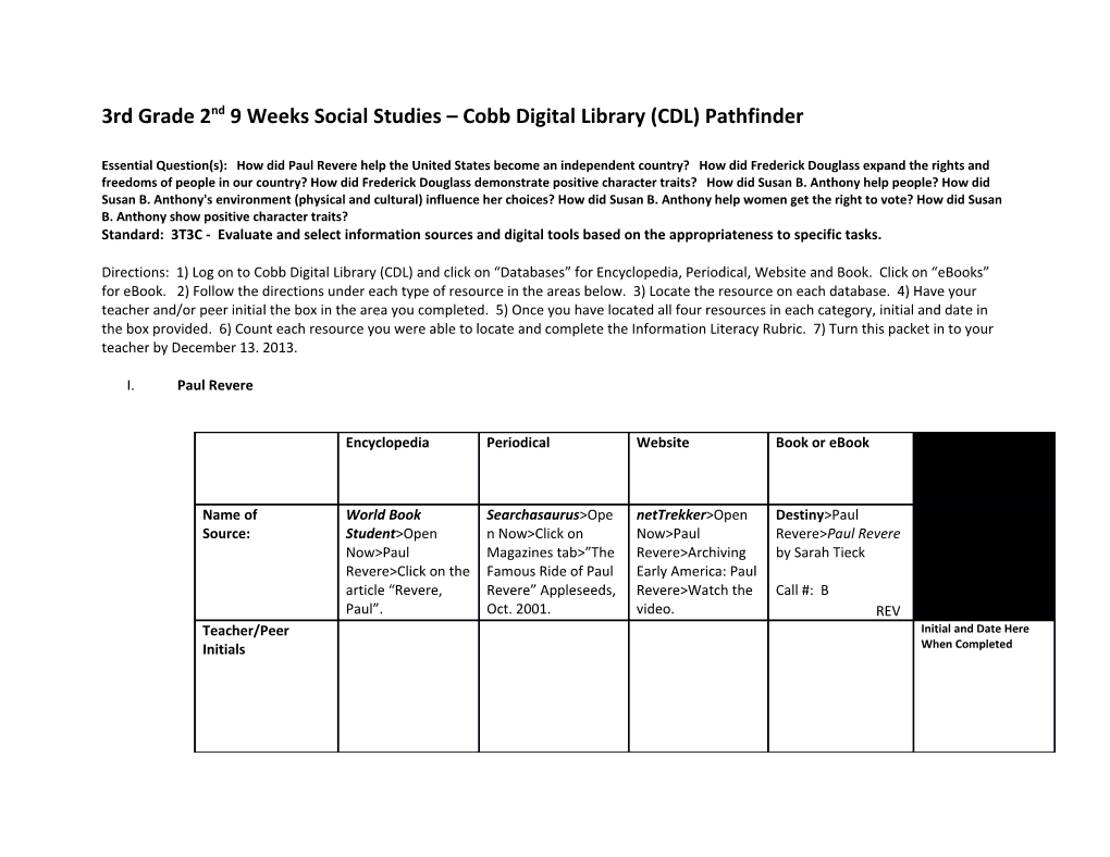 3Rd Grade 2Nd 9 Weeks Social Studies Cobb Digital Library (CDL) Pathfinder