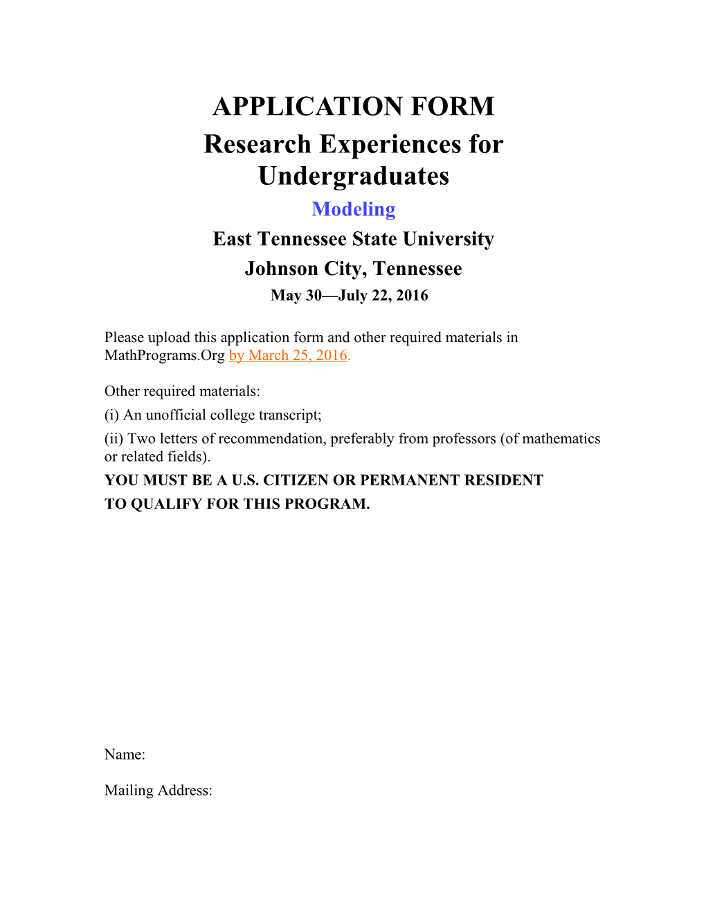 Research Experiences for Undergraduates