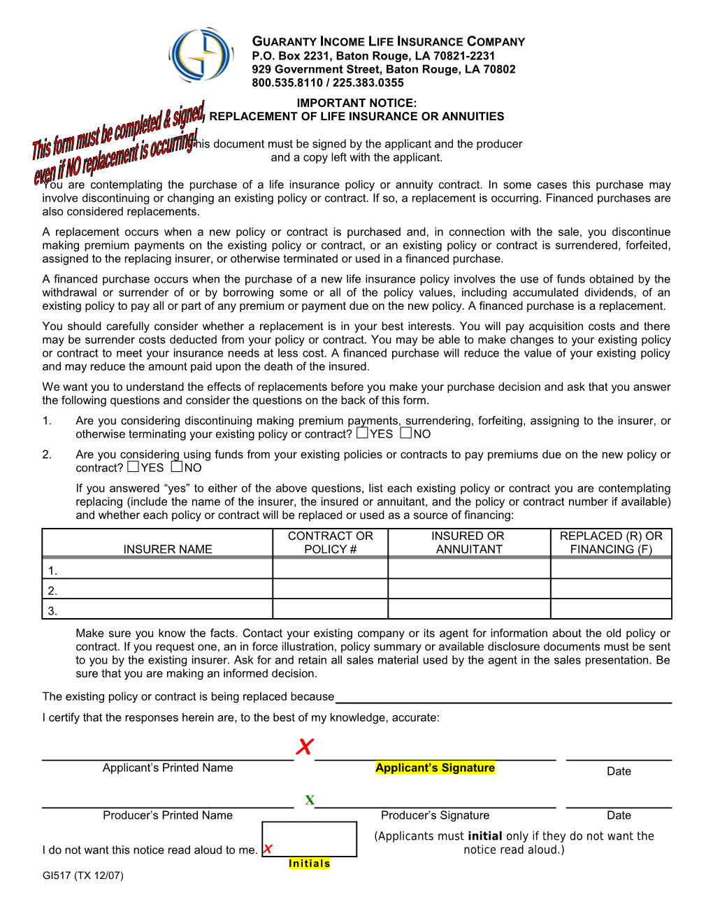 GILICO Replacement Form