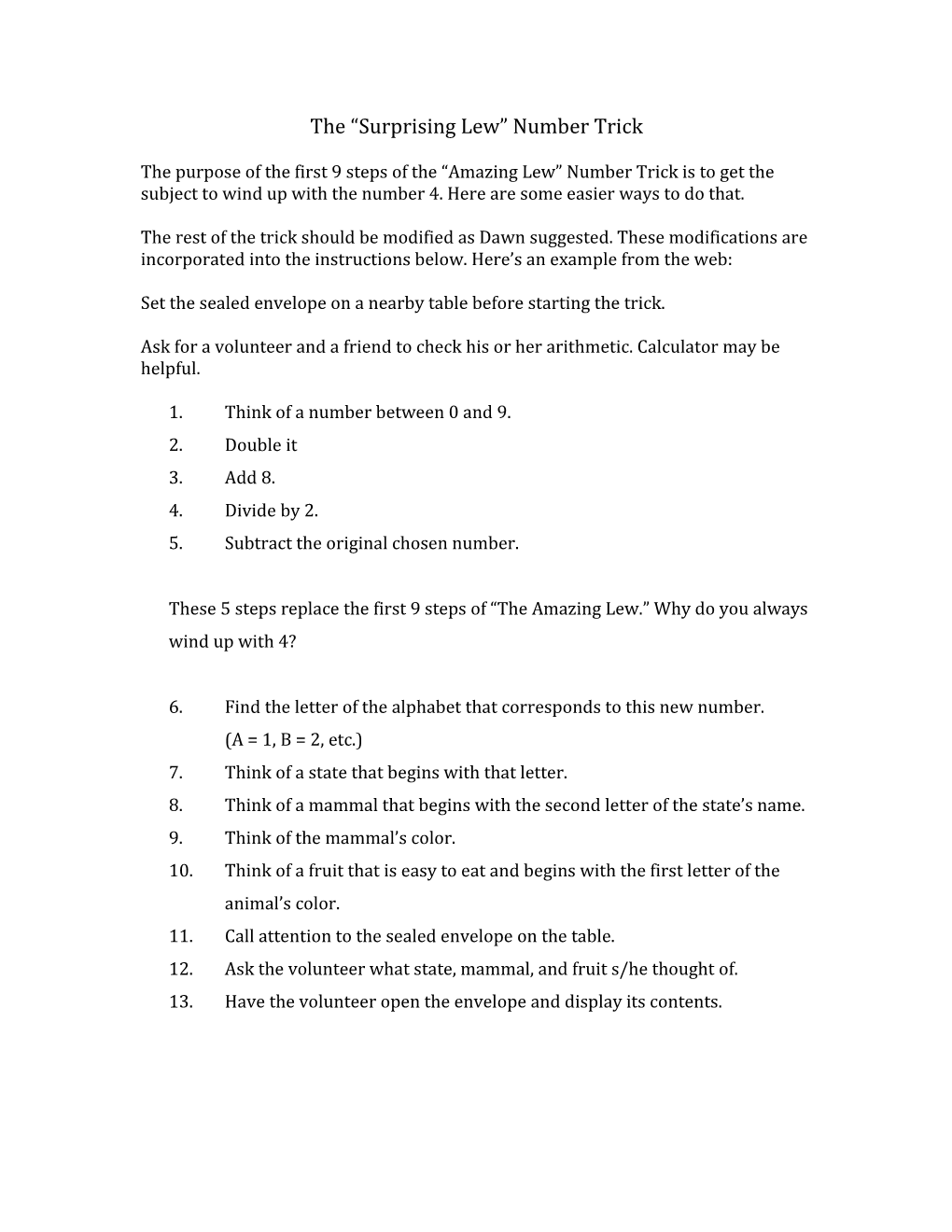 The Surprising Lew Number Trick