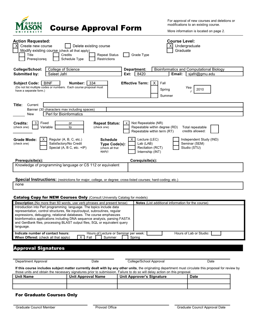 Course Approval Form