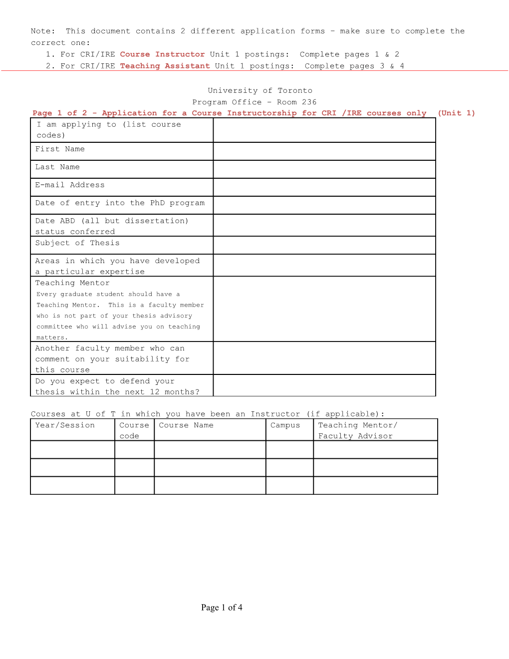 Note: This Document Contains 2 Different Application Forms Make Sure to Complete the Correct