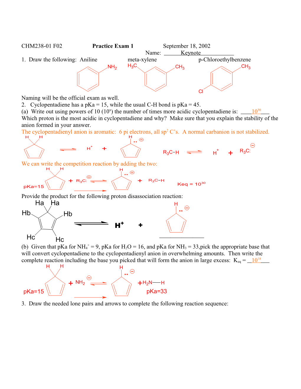 1. Draw the Following: Aniline Meta-Xylene P-Chloroethylbenzene