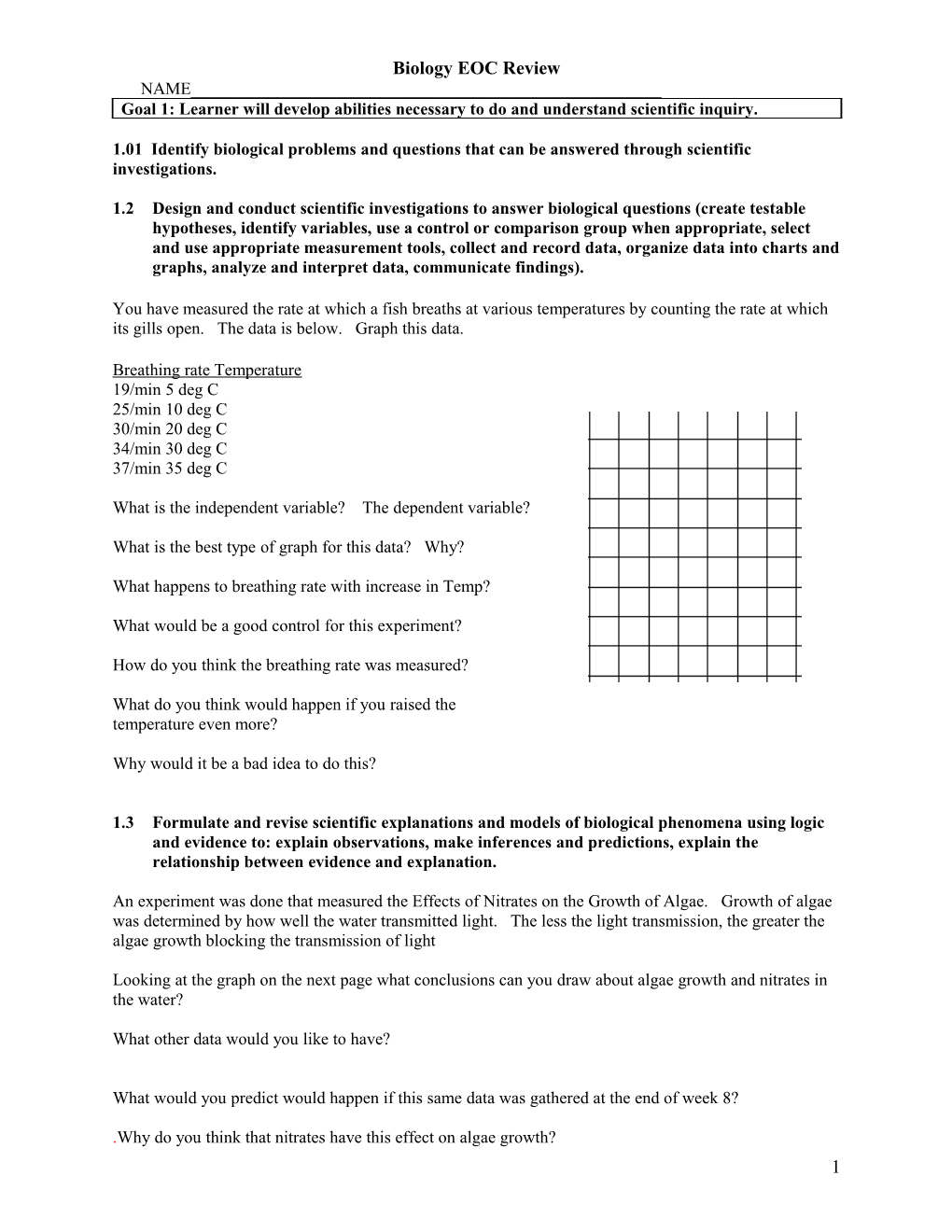 1.01 Identify Biological Problems and Questions That Can Be Answered Through Scientific