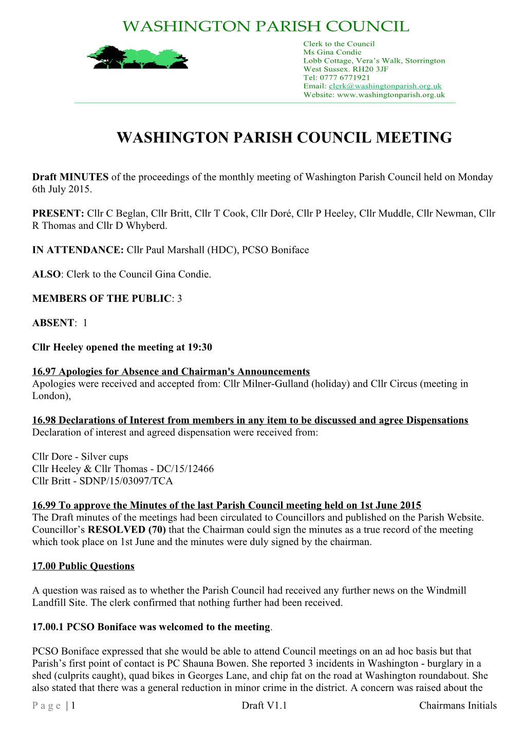 Washington Parish Council Meeting