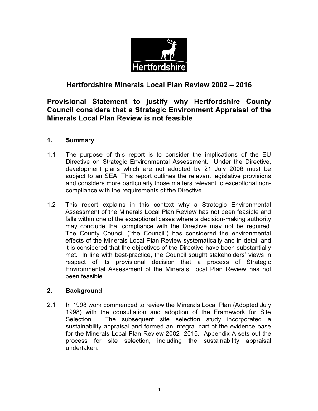 Hertfordshire Minerals Local Plan Review 2002 2016