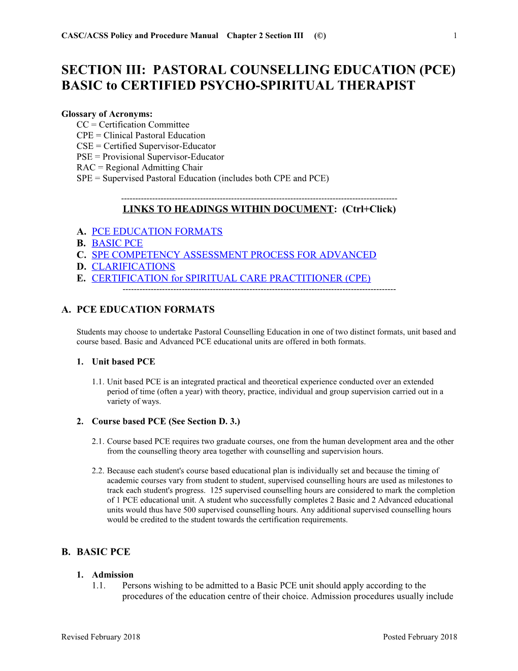 CASC/ACSS Policy and Procedure Manual Chapter 2 Section III ( )