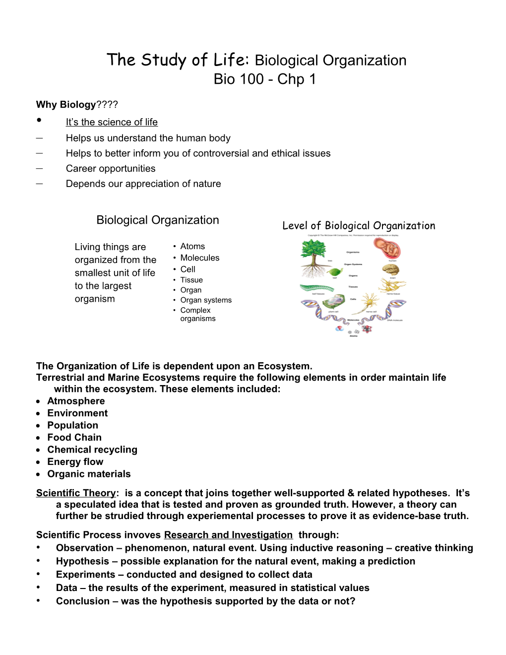 The Study of Life: Biological Organization