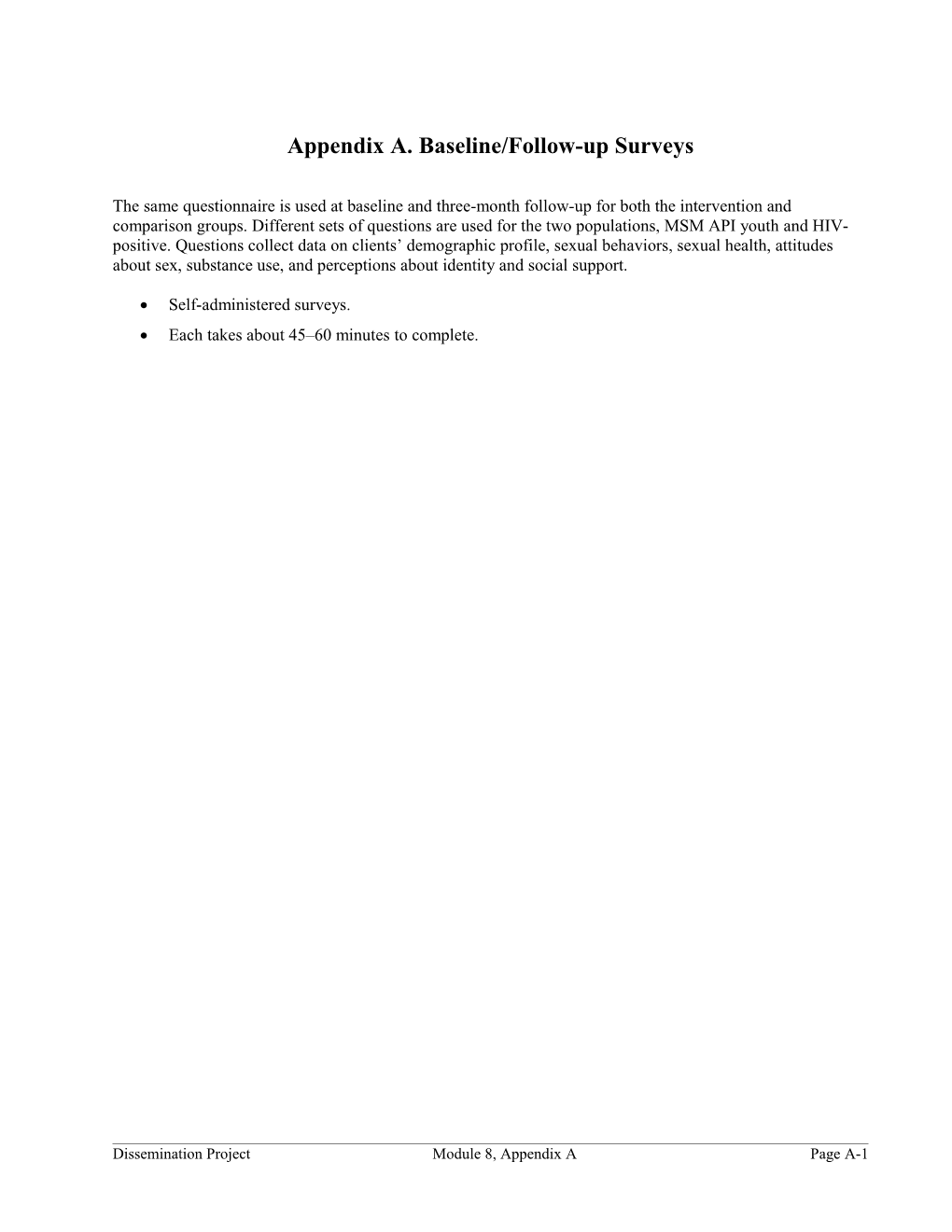Appendix A. Baseline/Follow-Up Surveys