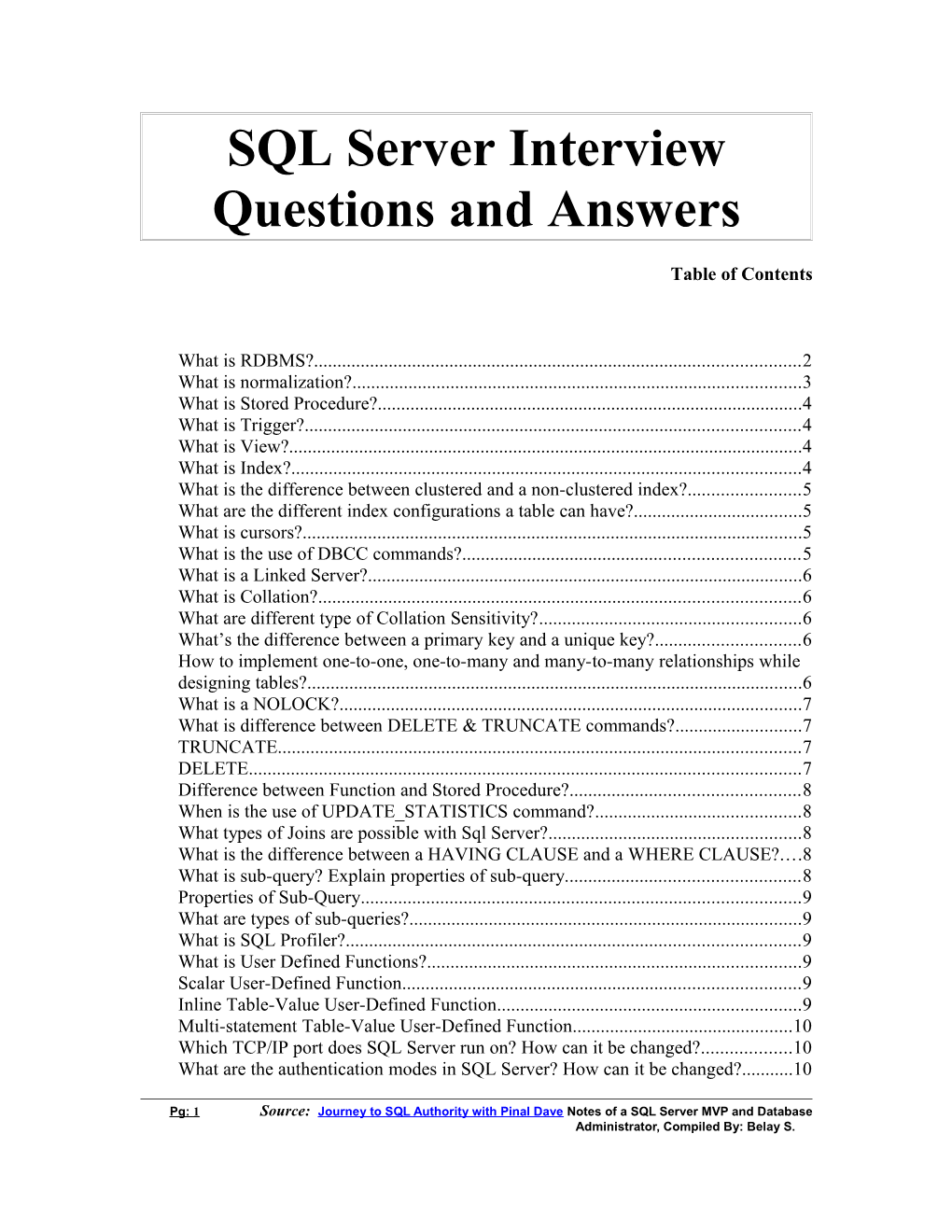 SQL Server Interview Questions and Answers