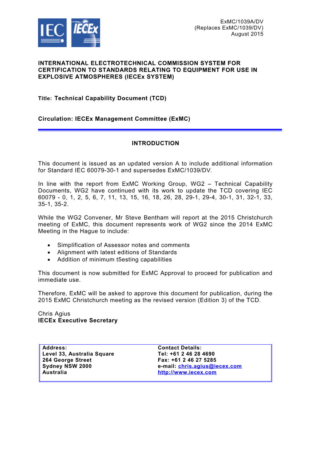Title:Technical Capability Document (TCD)