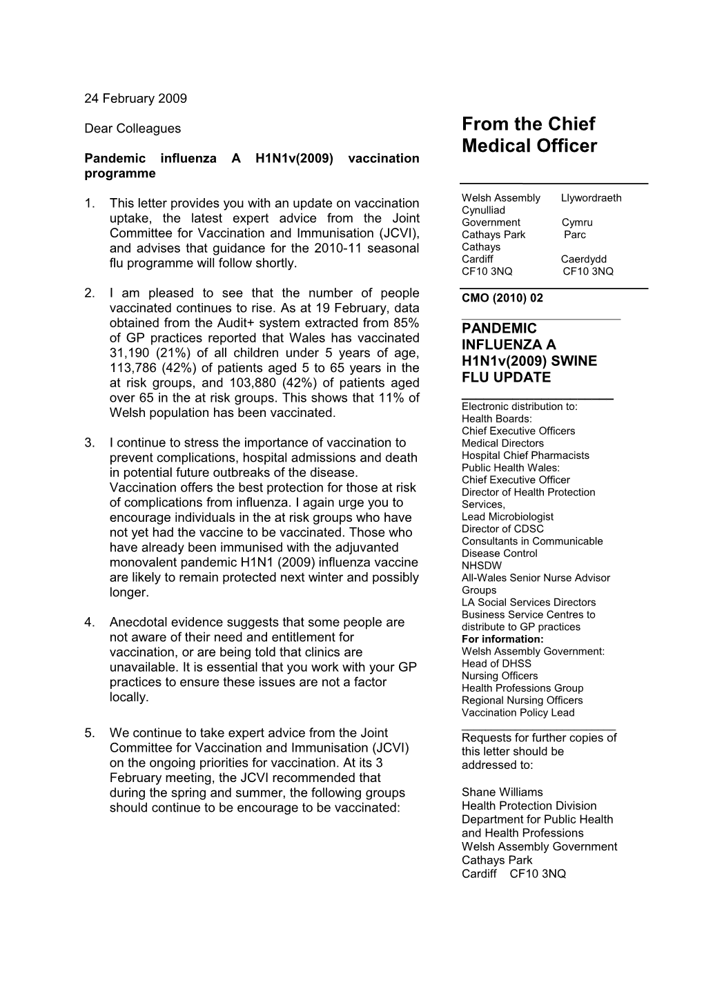 Pandemic Influenza a H1n1v(2009) Vaccination Programme