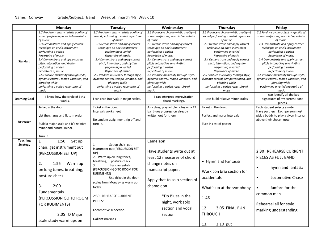 Name: Conway Grade/Subject: Band Week Of: March 4-8 WEEK 10