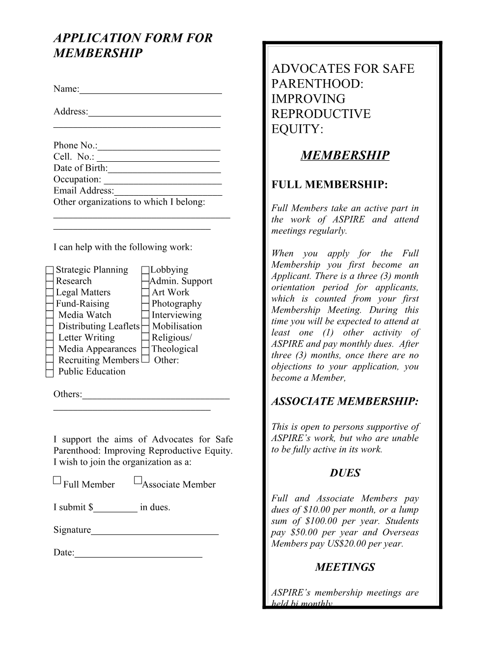 Application Form for Membership