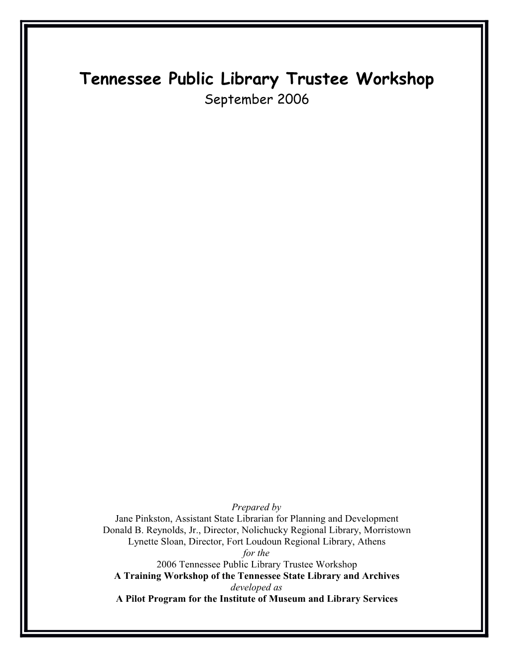 Tennessee Public Library Trustee Workshop