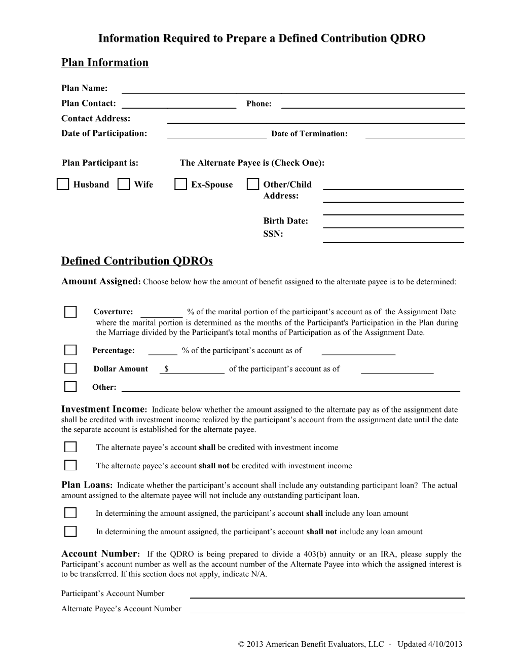 Information Required to Prepare a Defined Contribution QDRO