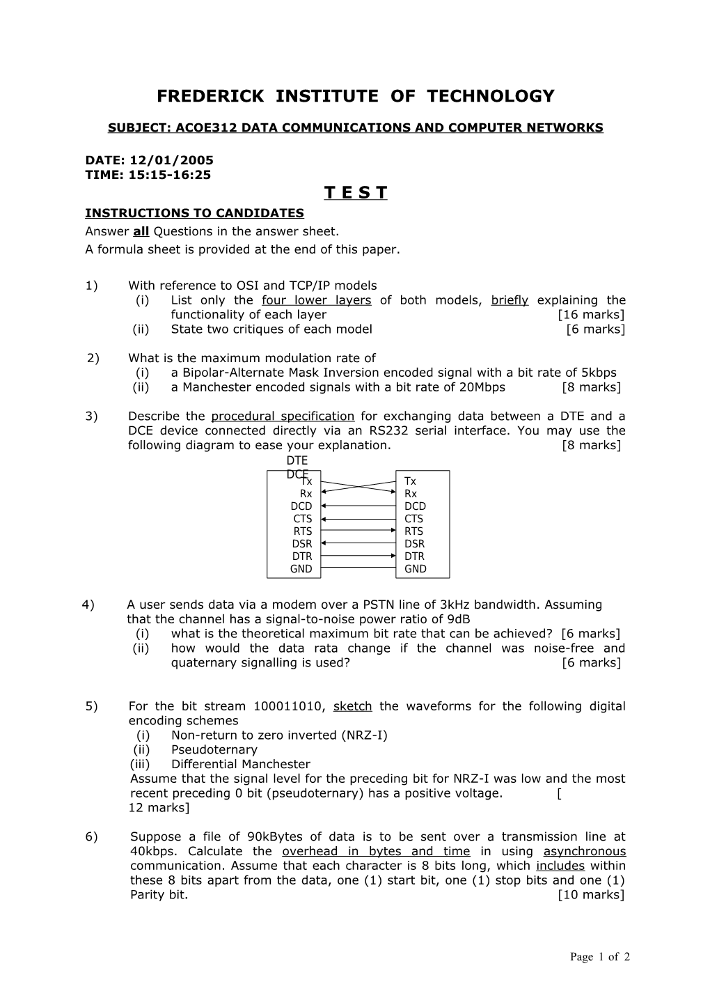 SUBJECT: ACOE312 Data Communications and Computer Networks