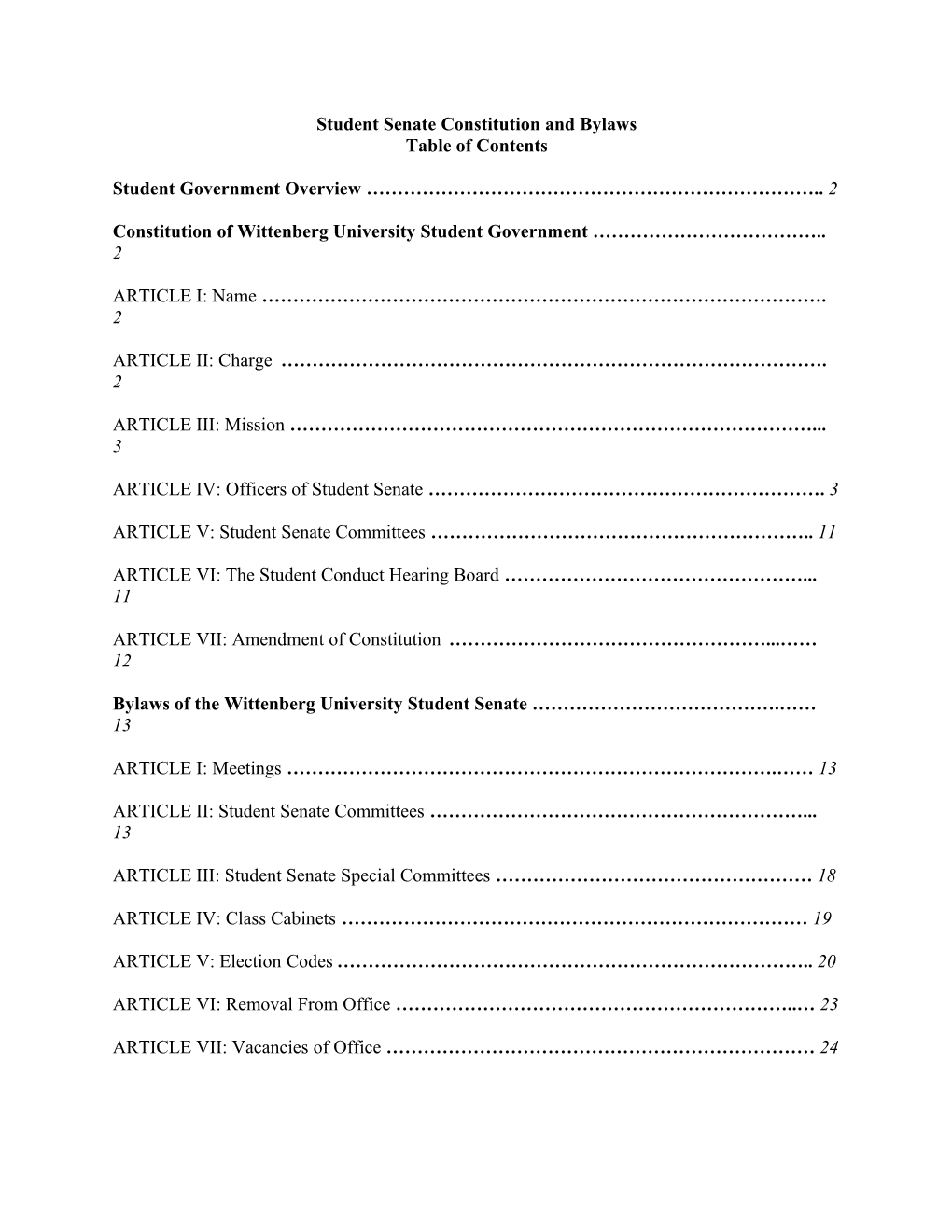 Student Senate Constitution and Bylaws