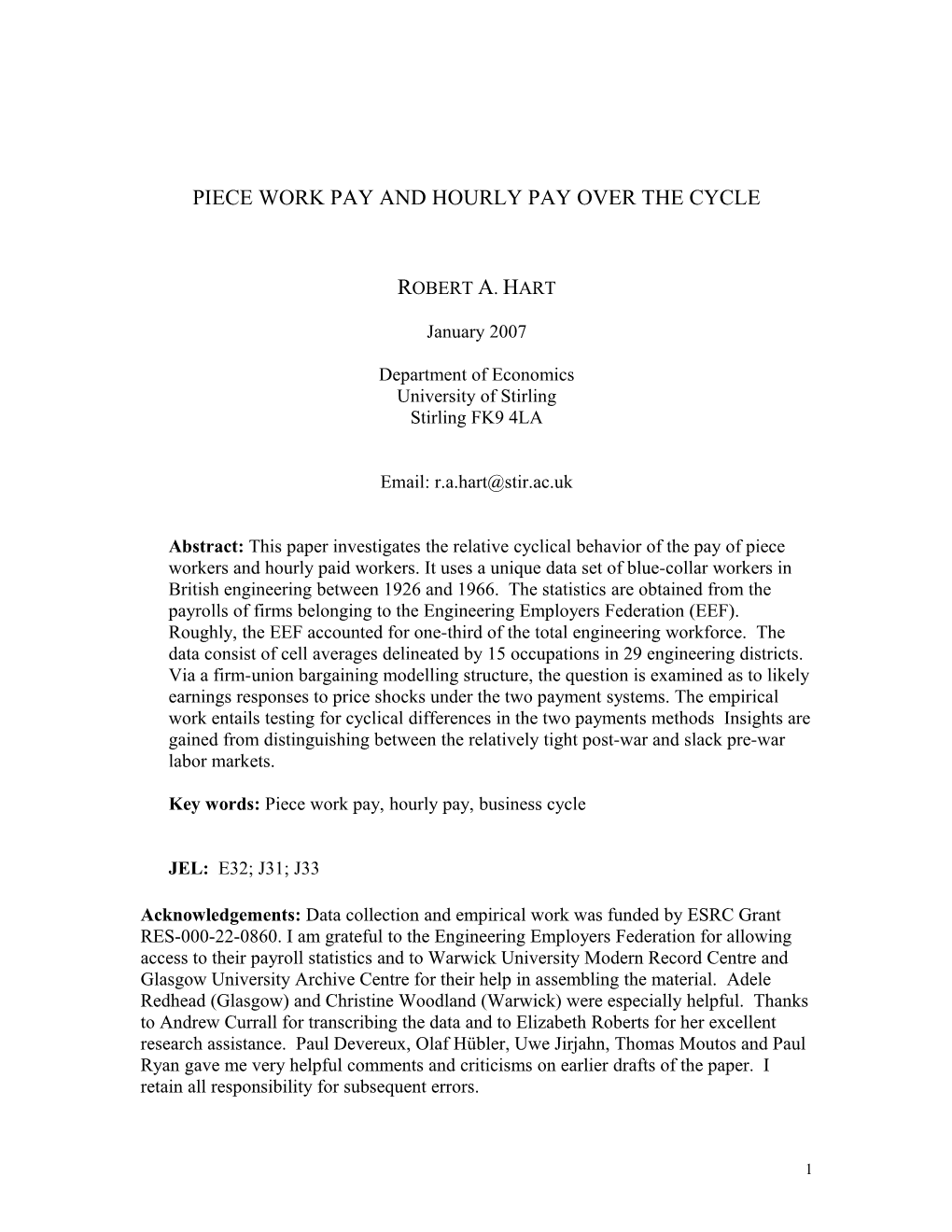 Piece Work Pay and Hourly Pay Over the Cycle