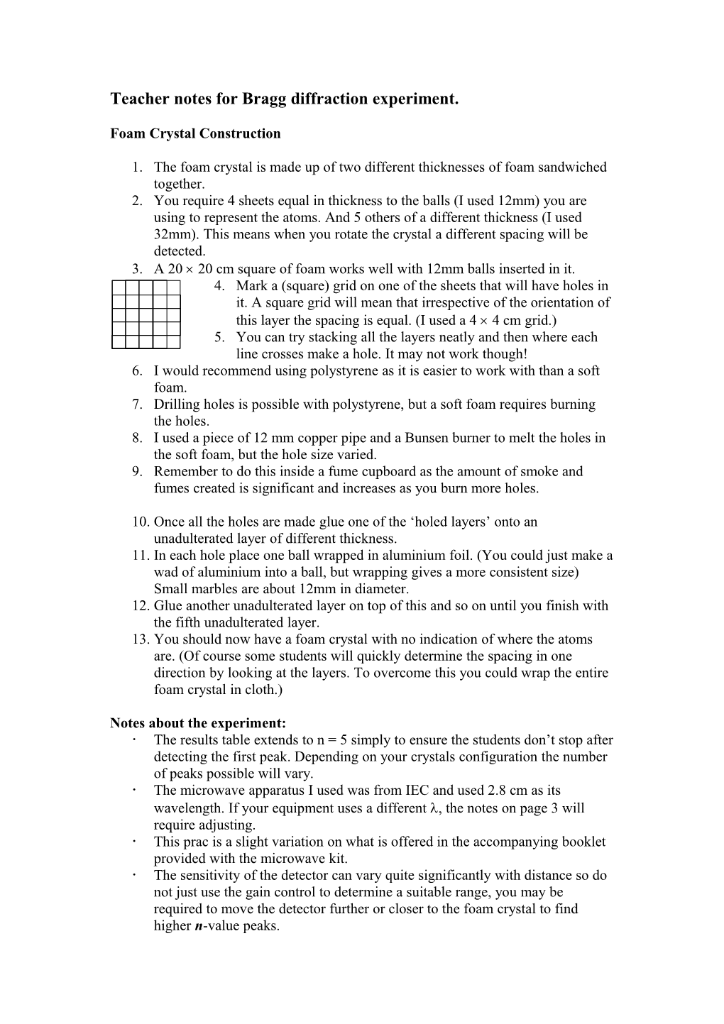 Teacher Notes for Bragg Diffraction Experiment