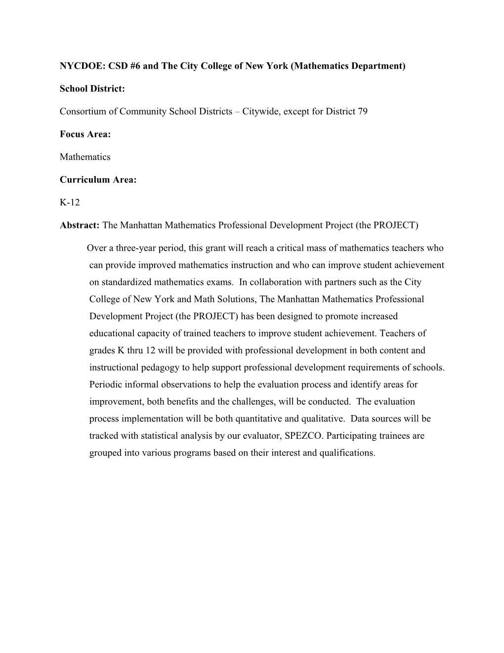 NYCDOE: CSD #6 the City College of New York (Math)