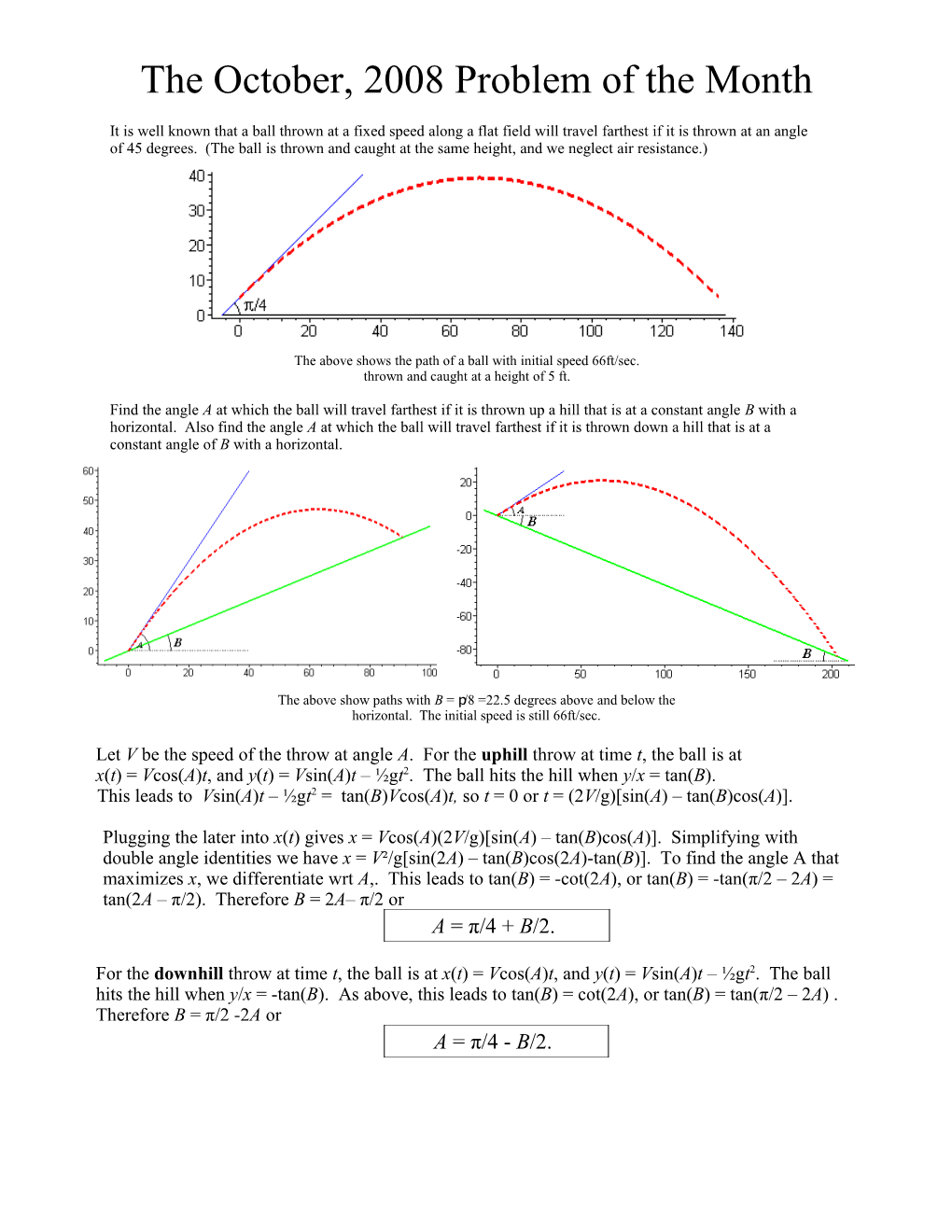 The Above Shows the Path of a Ball with Initial Speed 66Ft/Sec