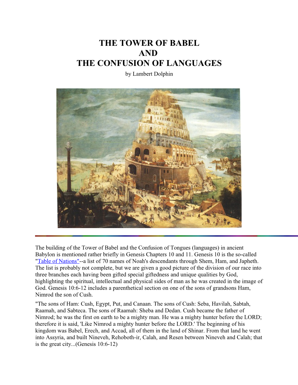 The Tower of Babel and the Confusion of Languages