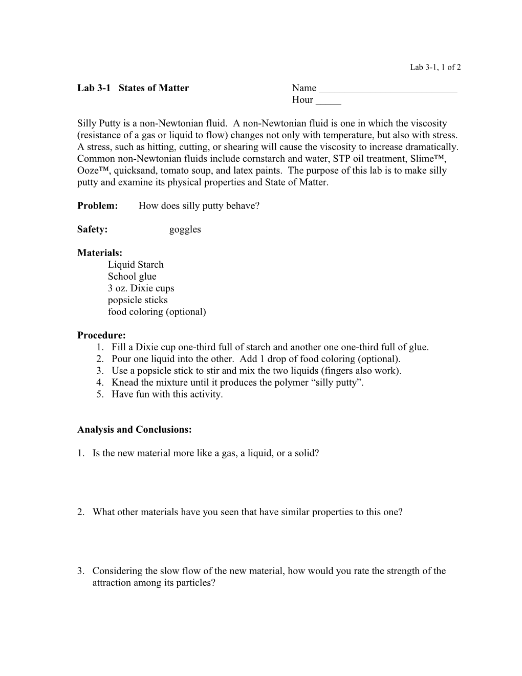 Lab 3-1 Changes of State