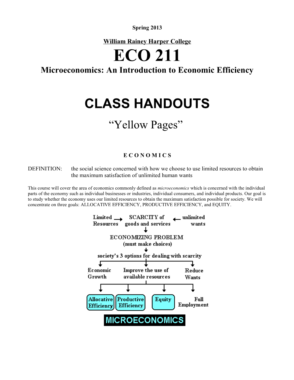 William Rainey Harper College ECO 211 Microeconomics: an Introduction to Economic Efficiency