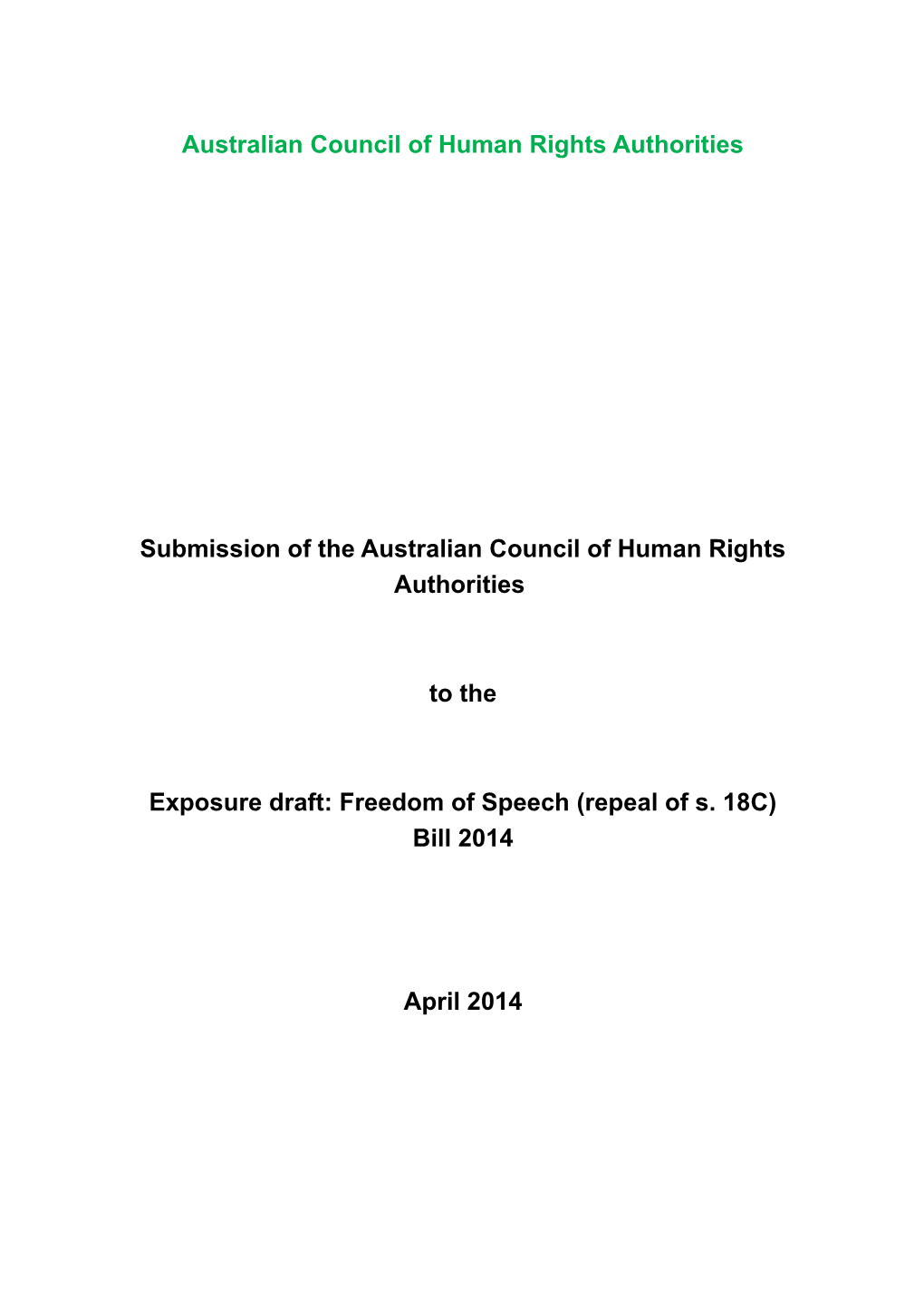 Submission of the Australian Council of Human Rights Authorities