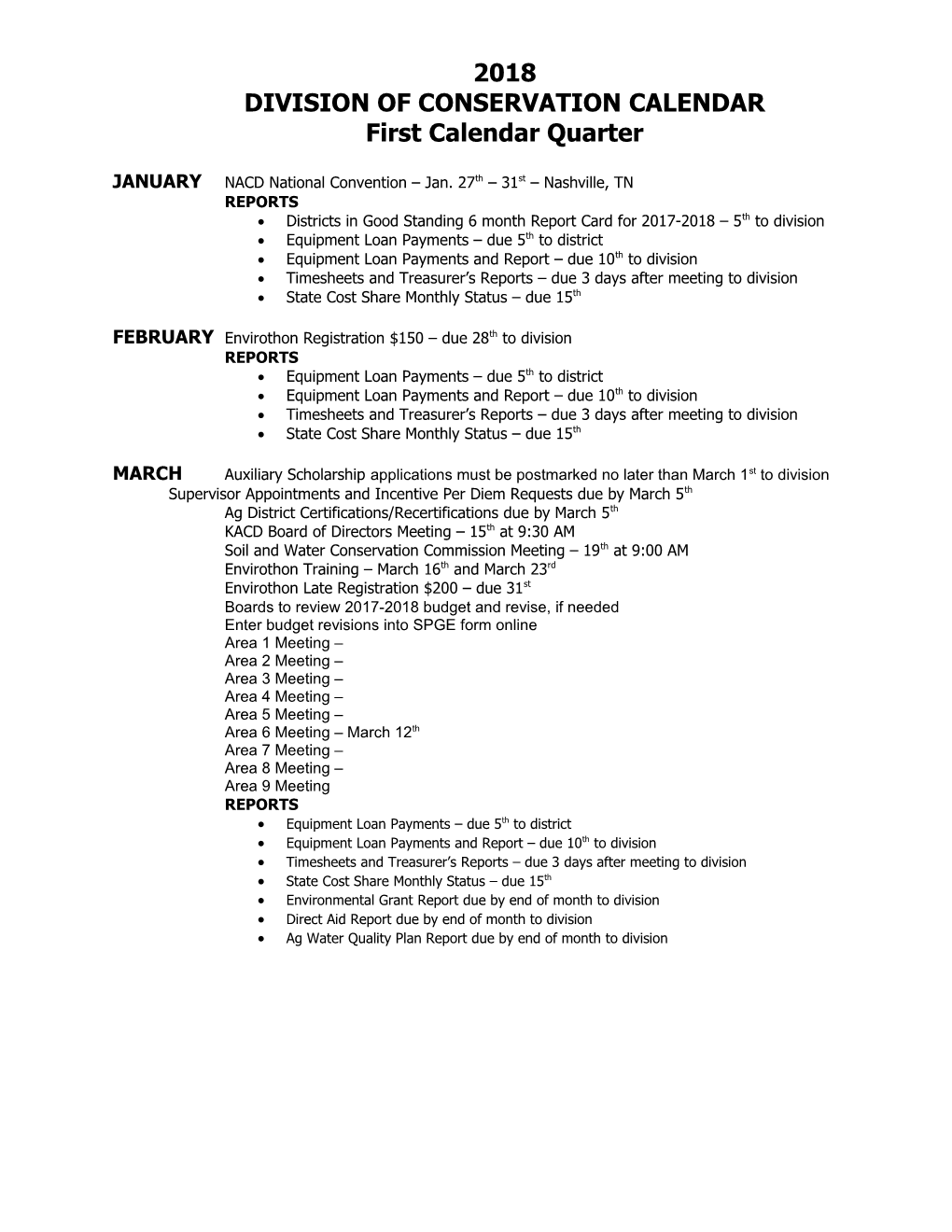 Conservation District Calendar