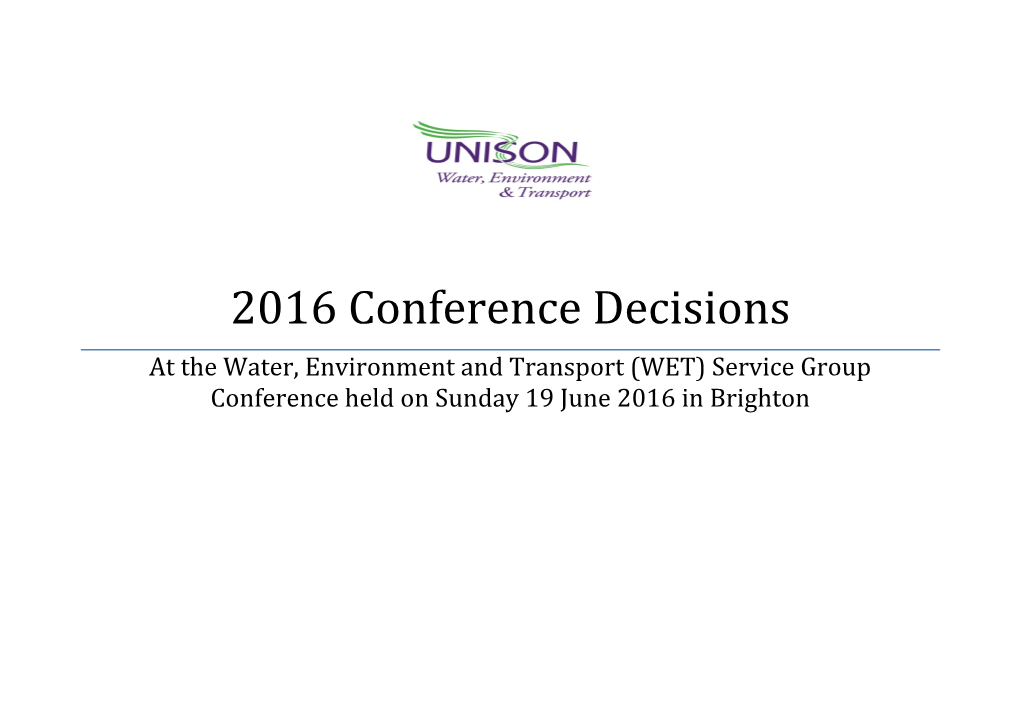 2016WET Service Group Conference Decisions and Approved Motions