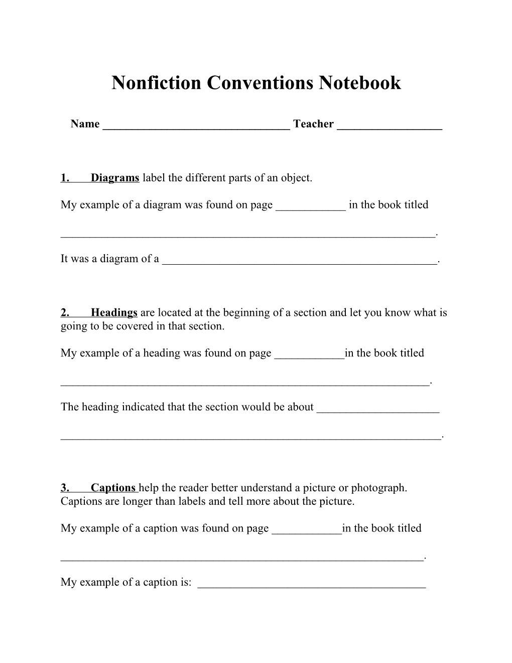 Nonfiction Conventions Notebook
