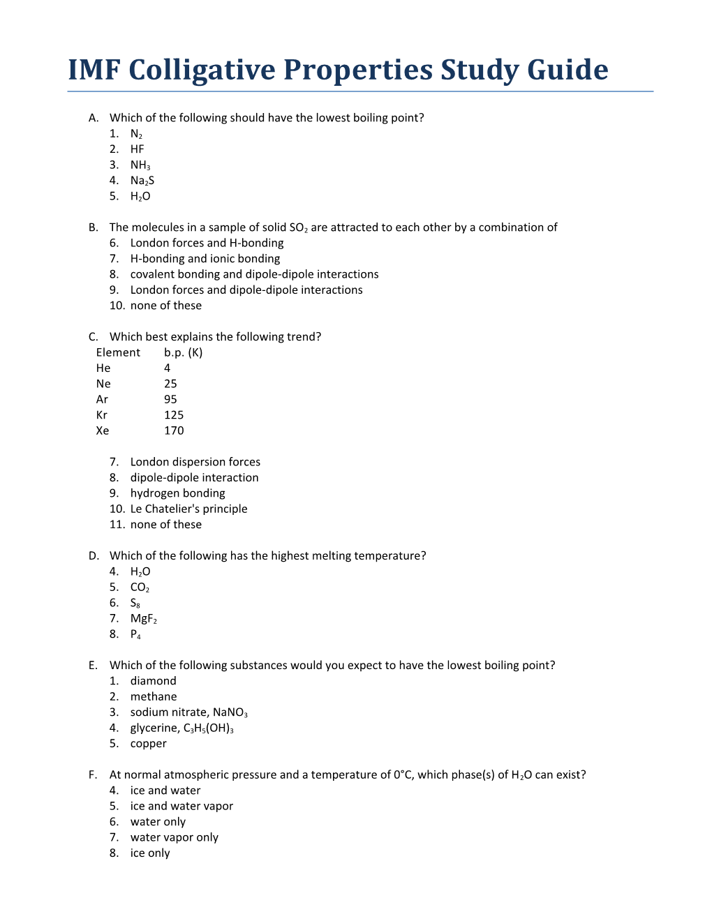 IMF Colligative Properties Study Guide