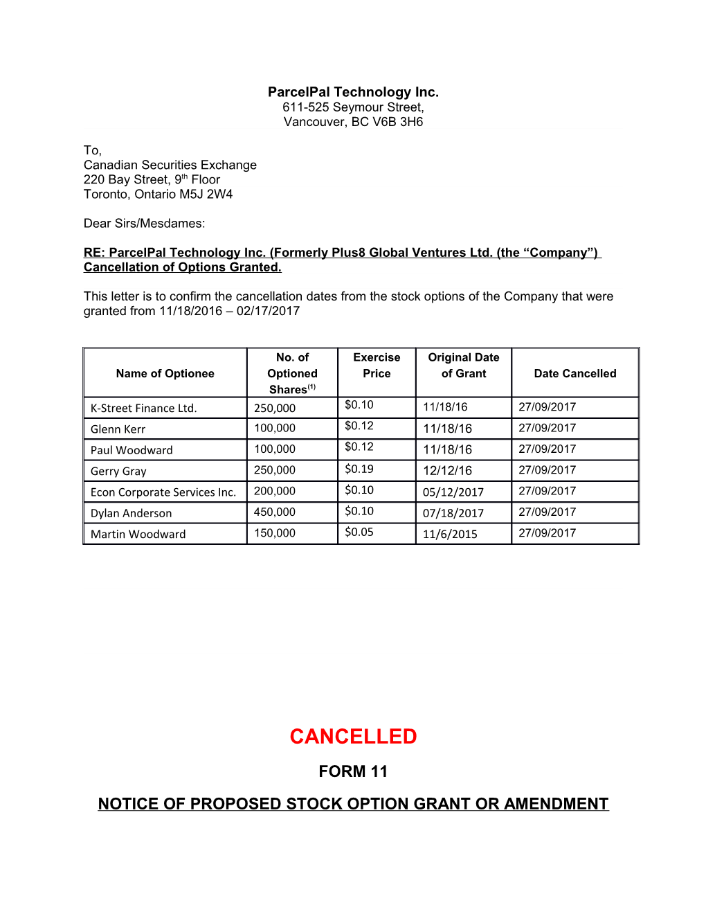 Parcelpal Technology Inc. 611-525 Seymour Street, Vancouver, BC V6B 3H6